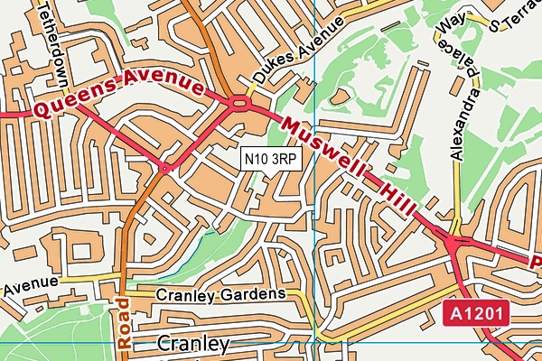 N10 3RP map - OS VectorMap District (Ordnance Survey)