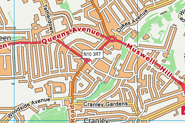 N10 3RT map - OS VectorMap District (Ordnance Survey)