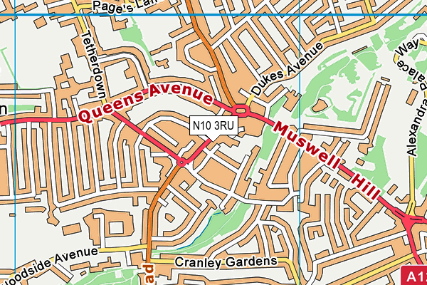 N10 3RU map - OS VectorMap District (Ordnance Survey)