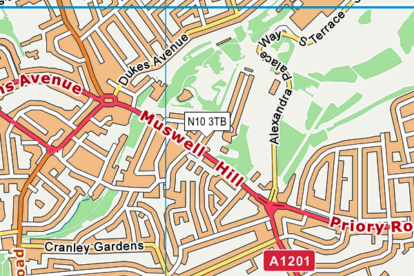 N10 3TB map - OS VectorMap District (Ordnance Survey)