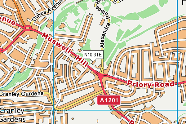 N10 3TE map - OS VectorMap District (Ordnance Survey)