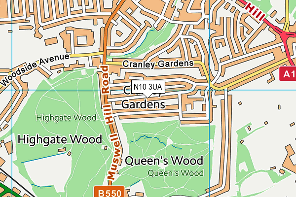 N10 3UA map - OS VectorMap District (Ordnance Survey)