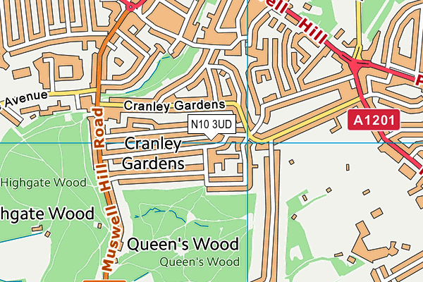 N10 3UD map - OS VectorMap District (Ordnance Survey)