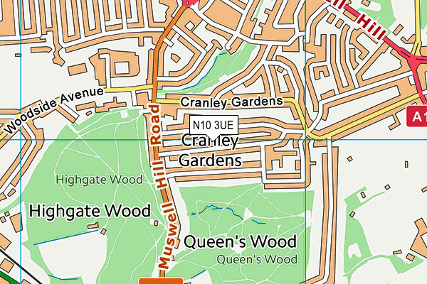 N10 3UE map - OS VectorMap District (Ordnance Survey)