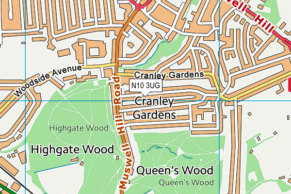 N10 3UG map - OS VectorMap District (Ordnance Survey)