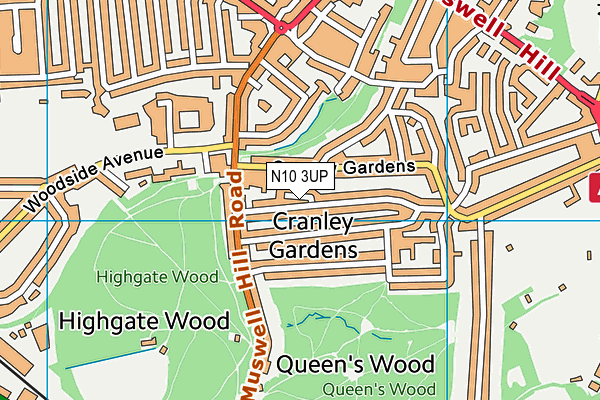 N10 3UP map - OS VectorMap District (Ordnance Survey)