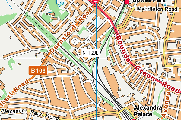 N11 2JL map - OS VectorMap District (Ordnance Survey)