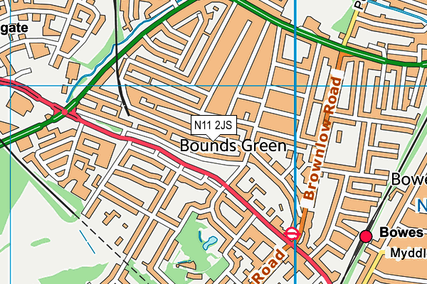 N11 2JS map - OS VectorMap District (Ordnance Survey)