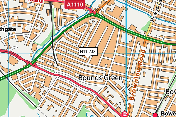 N11 2JX map - OS VectorMap District (Ordnance Survey)