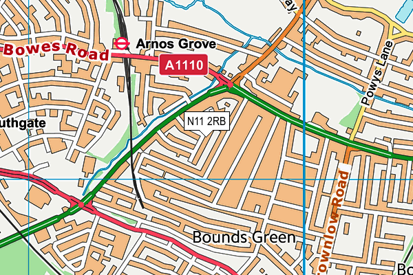 N11 2RB map - OS VectorMap District (Ordnance Survey)