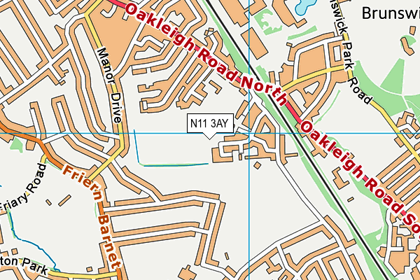 N11 3AY map - OS VectorMap District (Ordnance Survey)