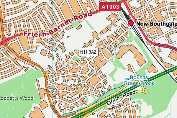 N11 3AZ map - OS VectorMap District (Ordnance Survey)