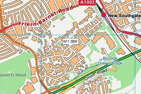 N11 3BW map - OS VectorMap District (Ordnance Survey)