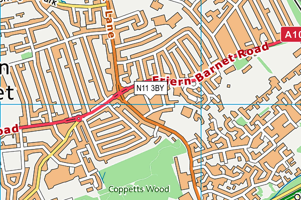N11 3BY map - OS VectorMap District (Ordnance Survey)