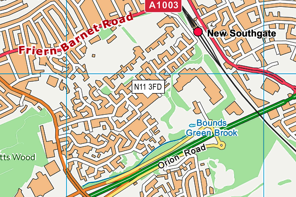 N11 3FD map - OS VectorMap District (Ordnance Survey)