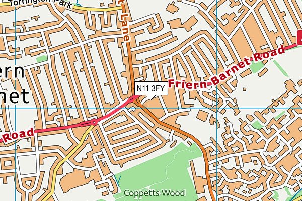 N11 3FY map - OS VectorMap District (Ordnance Survey)