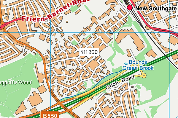 N11 3GD map - OS VectorMap District (Ordnance Survey)