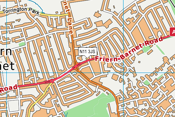 N11 3JS map - OS VectorMap District (Ordnance Survey)
