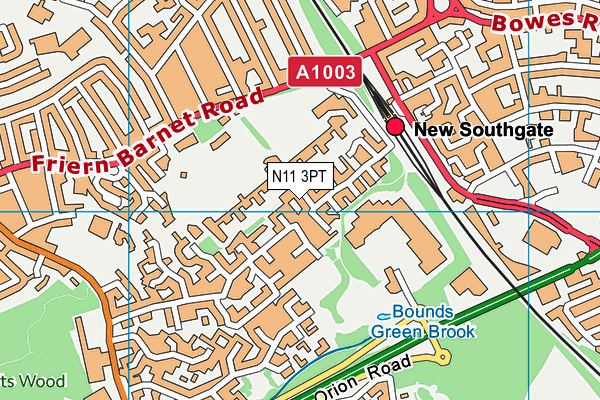 N11 3PT map - OS VectorMap District (Ordnance Survey)