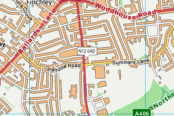 N12 0AD map - OS VectorMap District (Ordnance Survey)