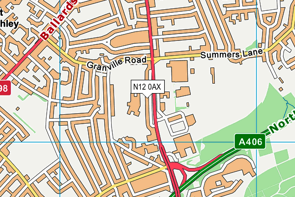 N12 0AX map - OS VectorMap District (Ordnance Survey)