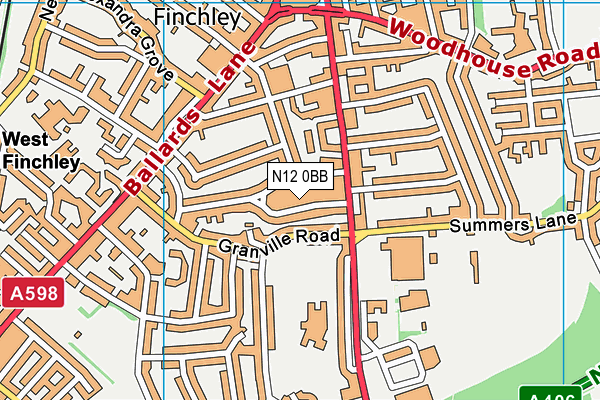 N12 0BB map - OS VectorMap District (Ordnance Survey)