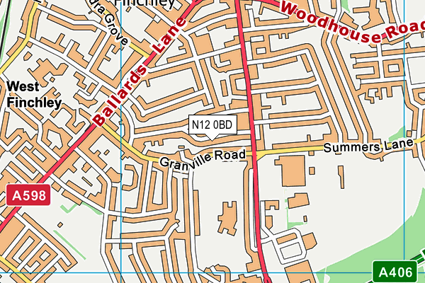 N12 0BD map - OS VectorMap District (Ordnance Survey)