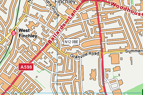 N12 0BE map - OS VectorMap District (Ordnance Survey)