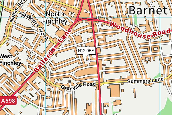 N12 0BF map - OS VectorMap District (Ordnance Survey)