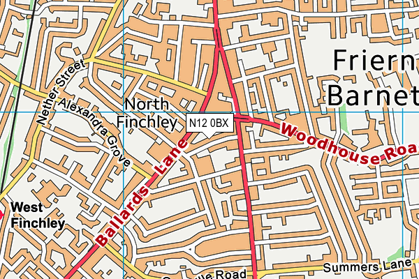 N12 0BX map - OS VectorMap District (Ordnance Survey)