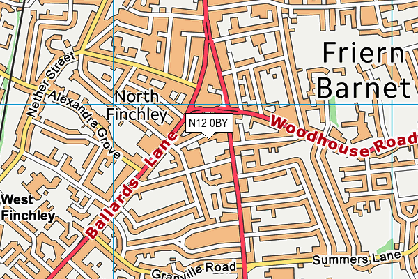 N12 0BY map - OS VectorMap District (Ordnance Survey)