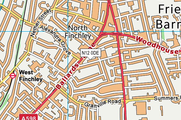 N12 0DE map - OS VectorMap District (Ordnance Survey)