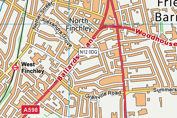 N12 0DG map - OS VectorMap District (Ordnance Survey)