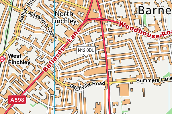 N12 0DL map - OS VectorMap District (Ordnance Survey)