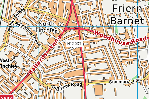 N12 0DT map - OS VectorMap District (Ordnance Survey)