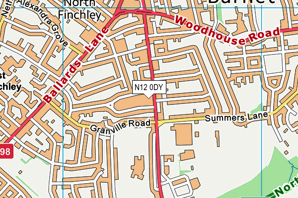 N12 0DY map - OS VectorMap District (Ordnance Survey)