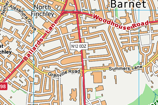 N12 0DZ map - OS VectorMap District (Ordnance Survey)