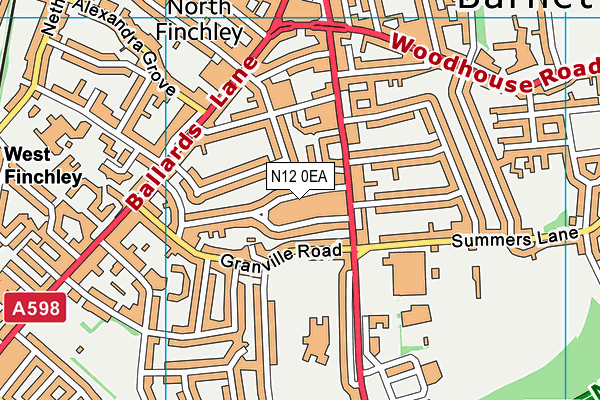 N12 0EA map - OS VectorMap District (Ordnance Survey)