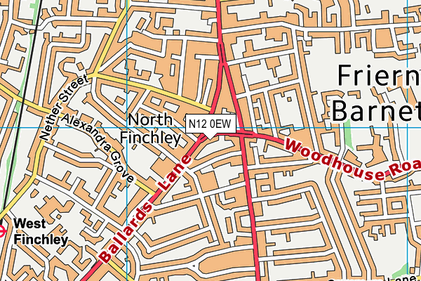 N12 0EW map - OS VectorMap District (Ordnance Survey)