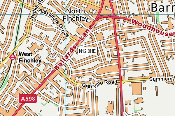 N12 0HE map - OS VectorMap District (Ordnance Survey)