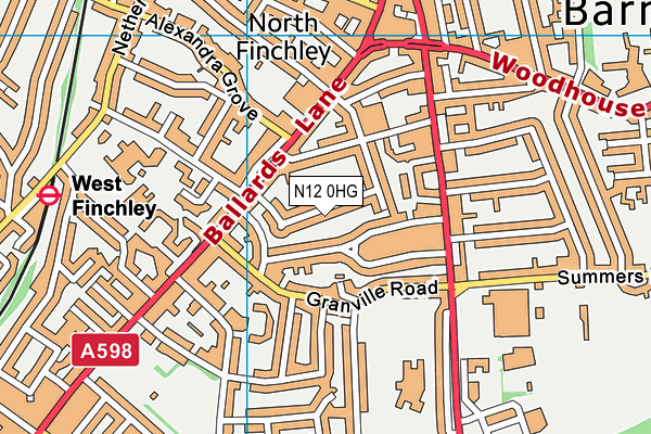 N12 0HG map - OS VectorMap District (Ordnance Survey)