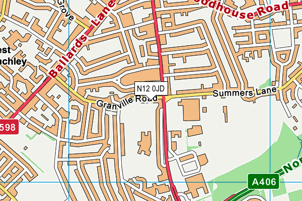 N12 0JD map - OS VectorMap District (Ordnance Survey)