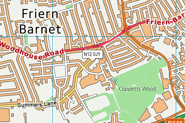 N12 0JY map - OS VectorMap District (Ordnance Survey)