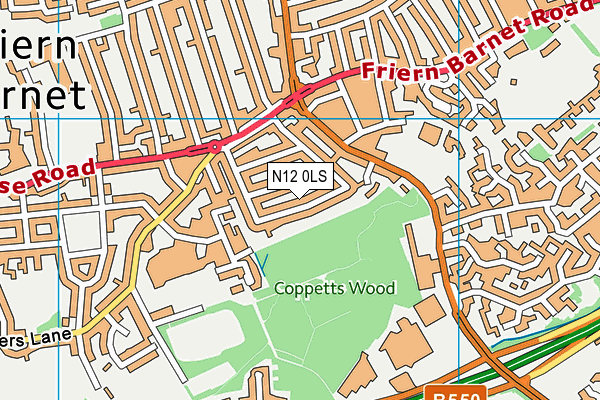 N12 0LS map - OS VectorMap District (Ordnance Survey)
