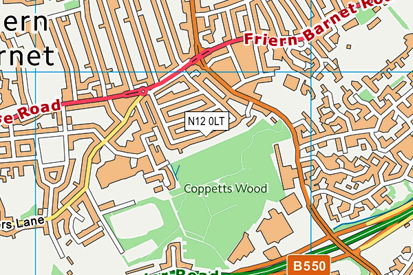 N12 0LT map - OS VectorMap District (Ordnance Survey)