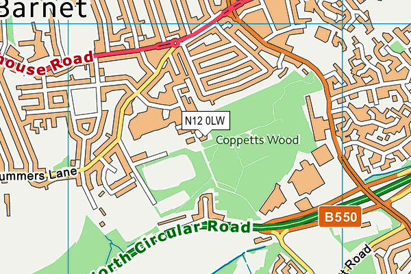 N12 0LW map - OS VectorMap District (Ordnance Survey)