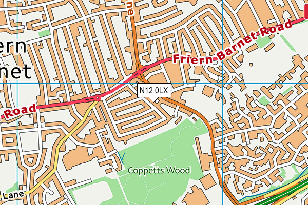 N12 0LX map - OS VectorMap District (Ordnance Survey)