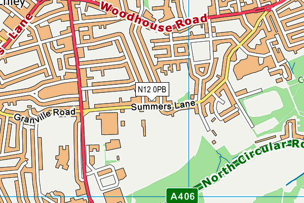 N12 0PB map - OS VectorMap District (Ordnance Survey)