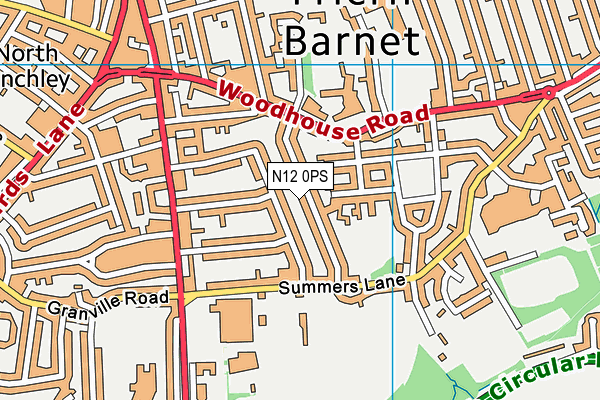 N12 0PS map - OS VectorMap District (Ordnance Survey)