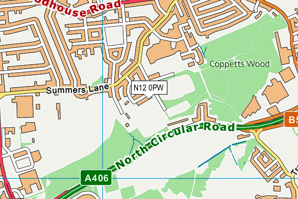 N12 0PW map - OS VectorMap District (Ordnance Survey)